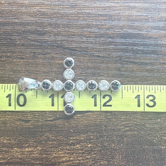 Sterling Silver 925 Dark Blue & White Cubic Zirconia Cross Pendant 2.5" Length - Picture 7 of 9